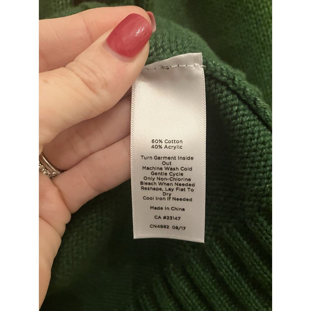 Talbots Sweater Womens Medium Petite Long Sleeve Pom Pom Green Back Zip Soft - Picture 5 of 8